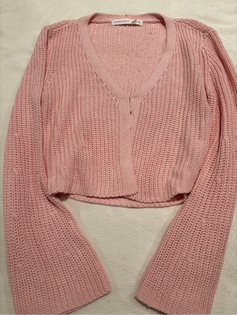 Altar'd State Pink Cropped Knit Cardigan